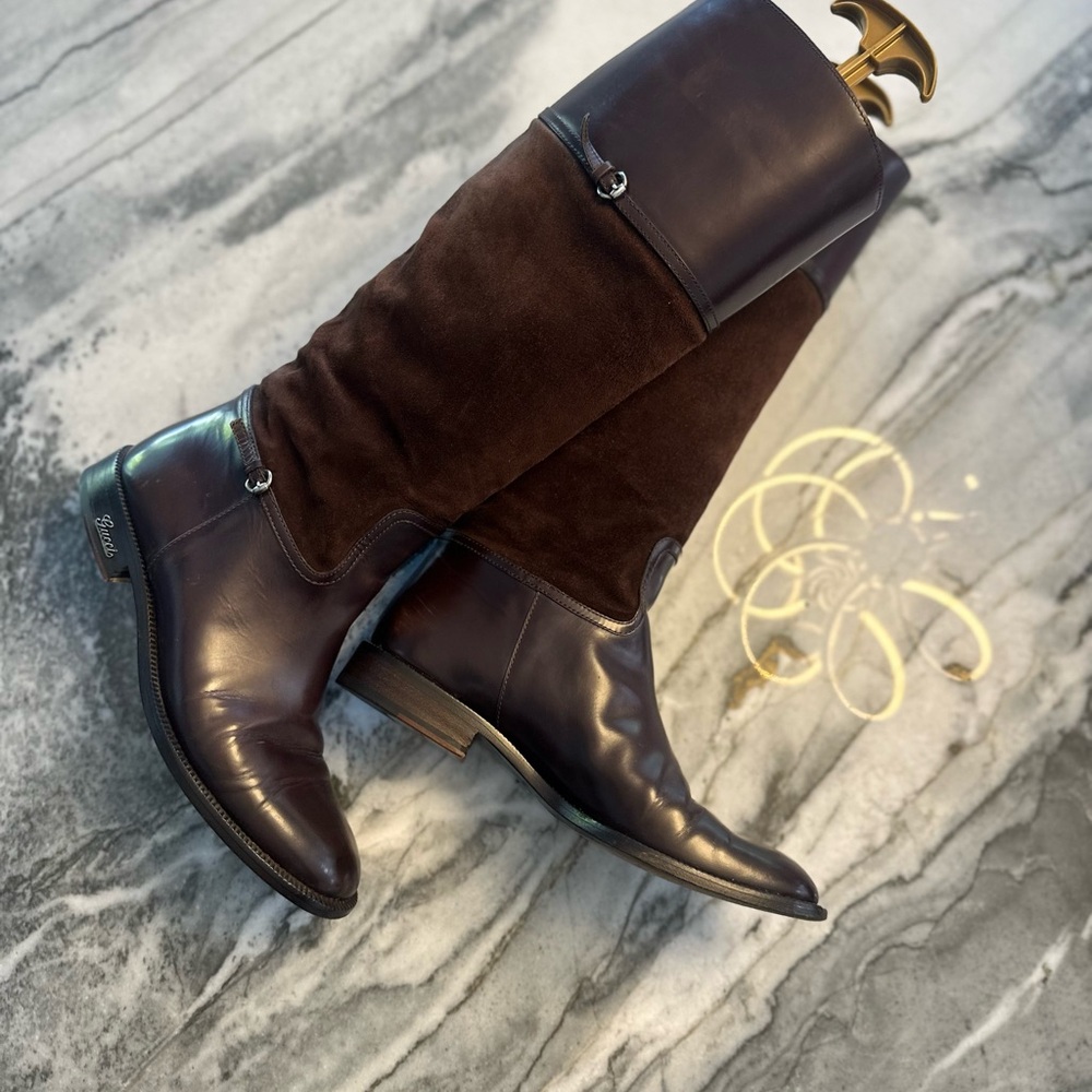 Gucci Brown Leather and Suede Riding Boots